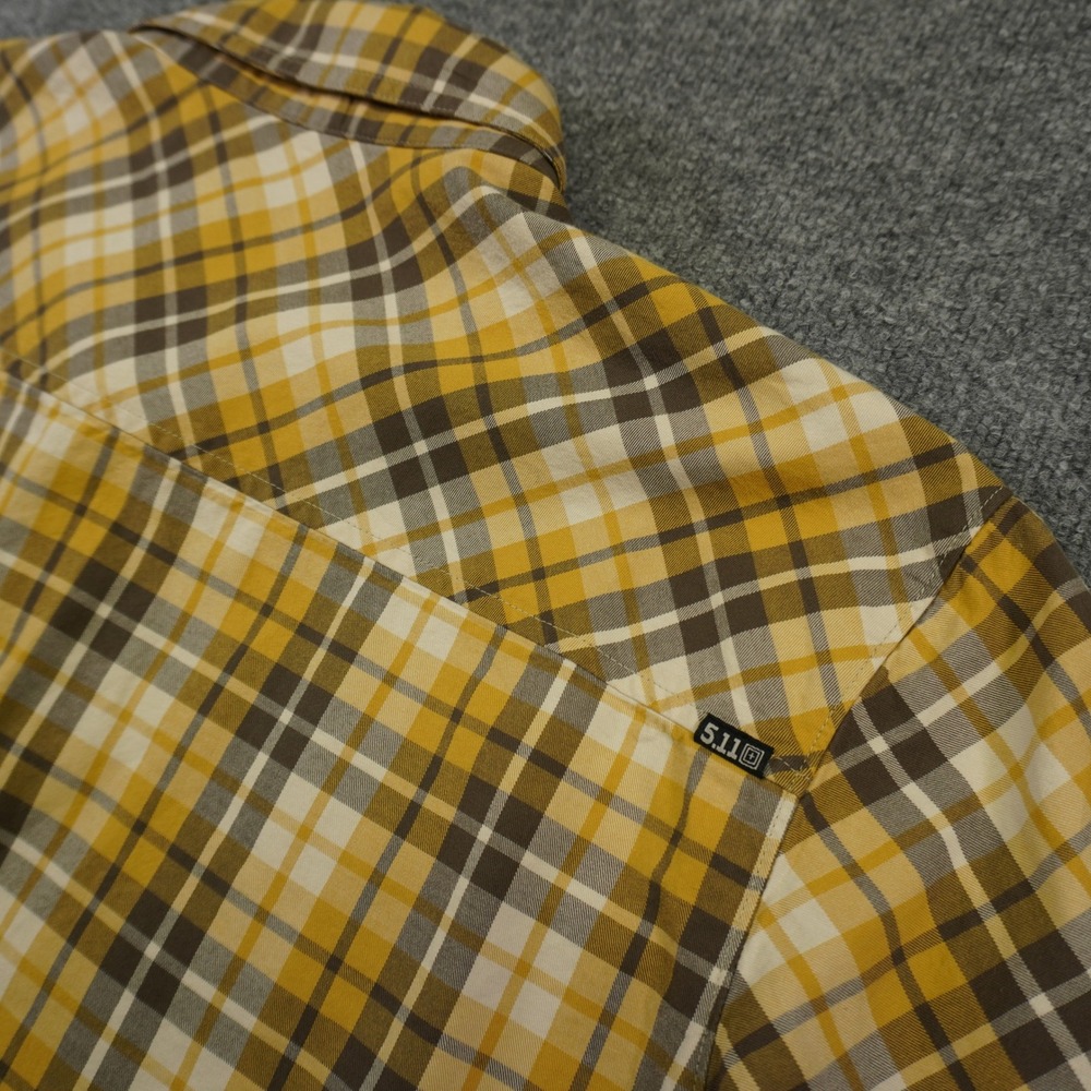 5.11 Tactical Mens Plaid Flannel Snap‎ Front Long Sleeve Shirt Yellow Brown XXL - Picture 10 of 11